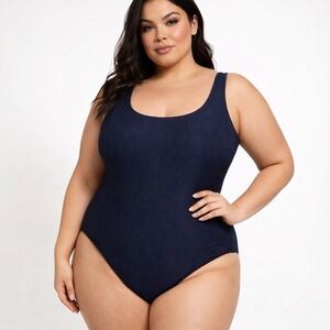 Andie The Ibiza One Piece Swimsuit Black Ribbed Scoop Neck 2XL NEW SAMPLE
